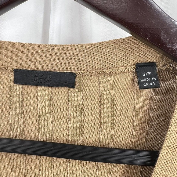 ATM Anthony Thomas Melillo Silk Wide Rib Long Cardigan Sweater Tan Small - Picture 8 of 9
